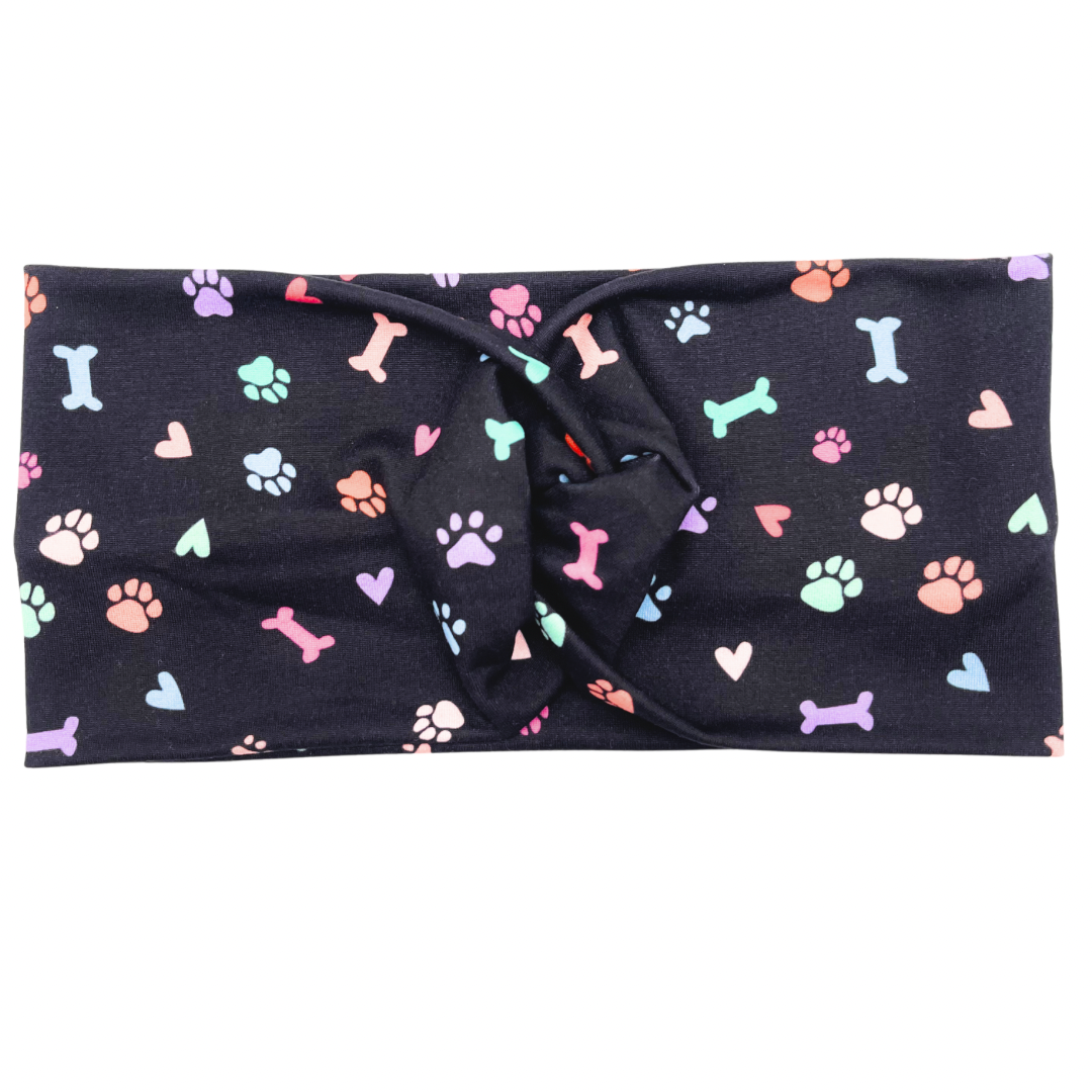 Colorful Pet Paws, Bones, & Hearts - Black Headband