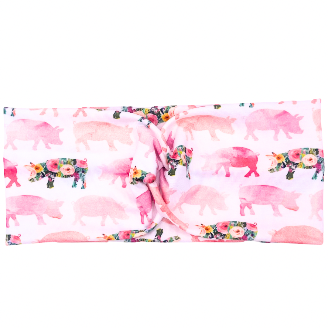 Pink & Floral Pigs Headband