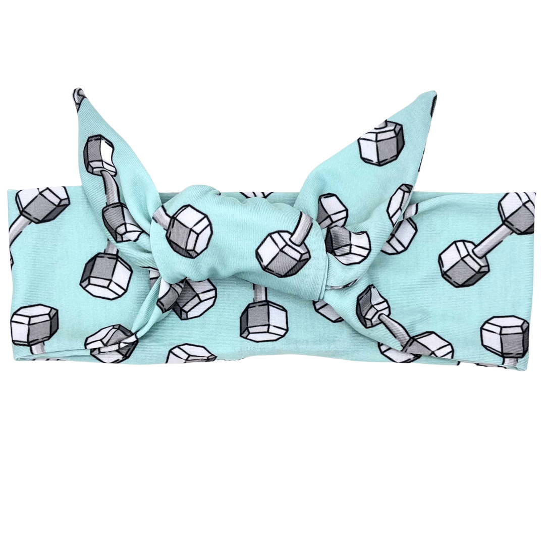 Dumbbells Light Teal Adjustable Tie Headband