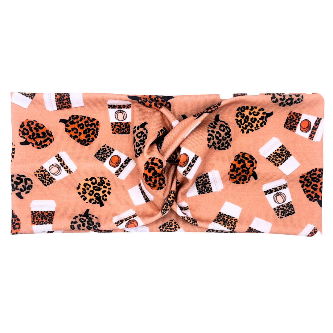 Leopard Pumpkins & Coffee Headband
