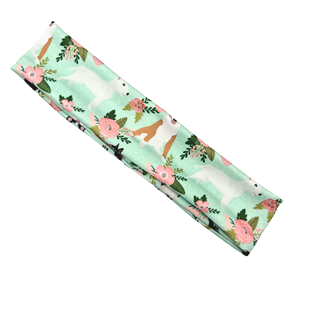 Bull Terrier Dogs Floral Athletic Headband