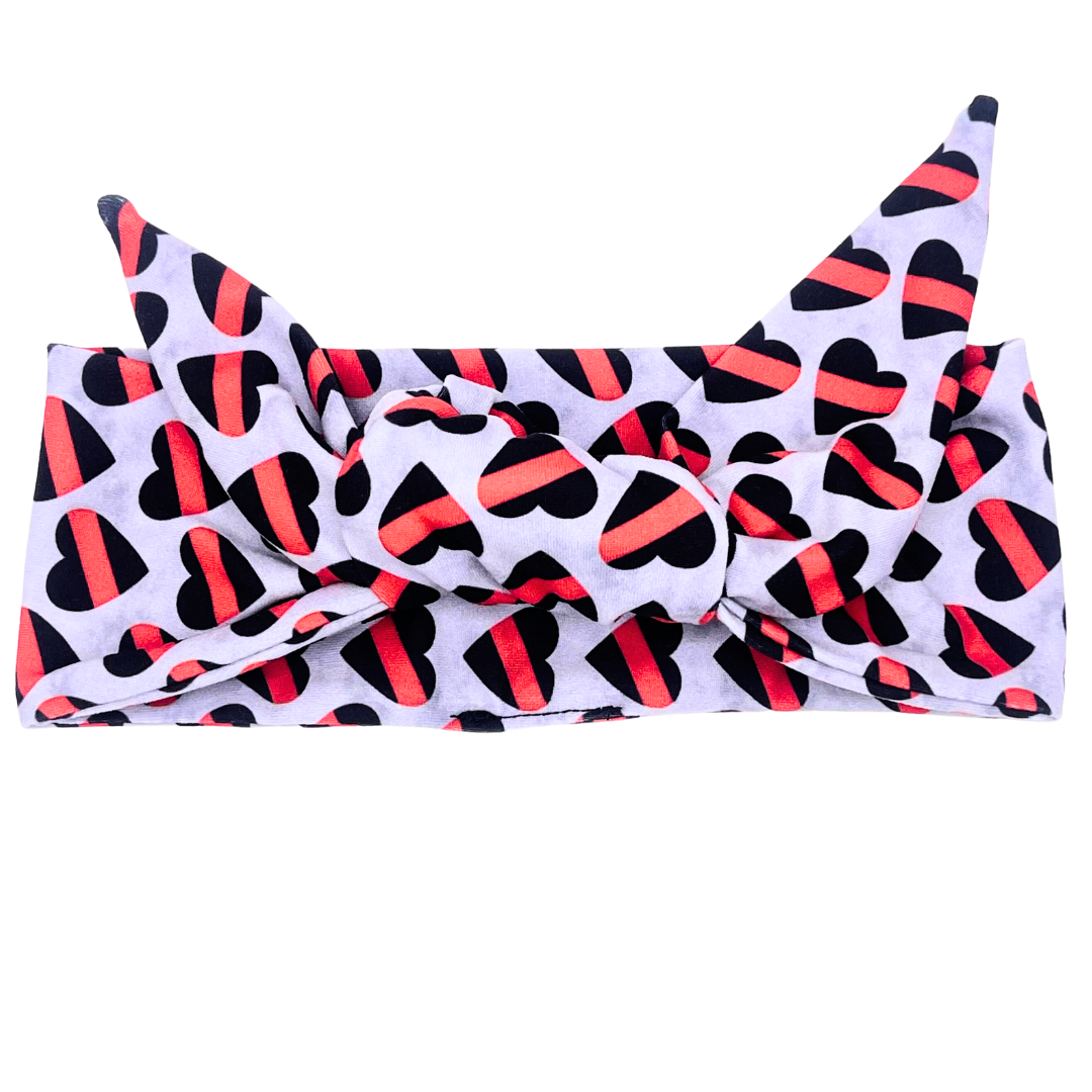 Thin Red Line Hearts Adjustable Tie Headband