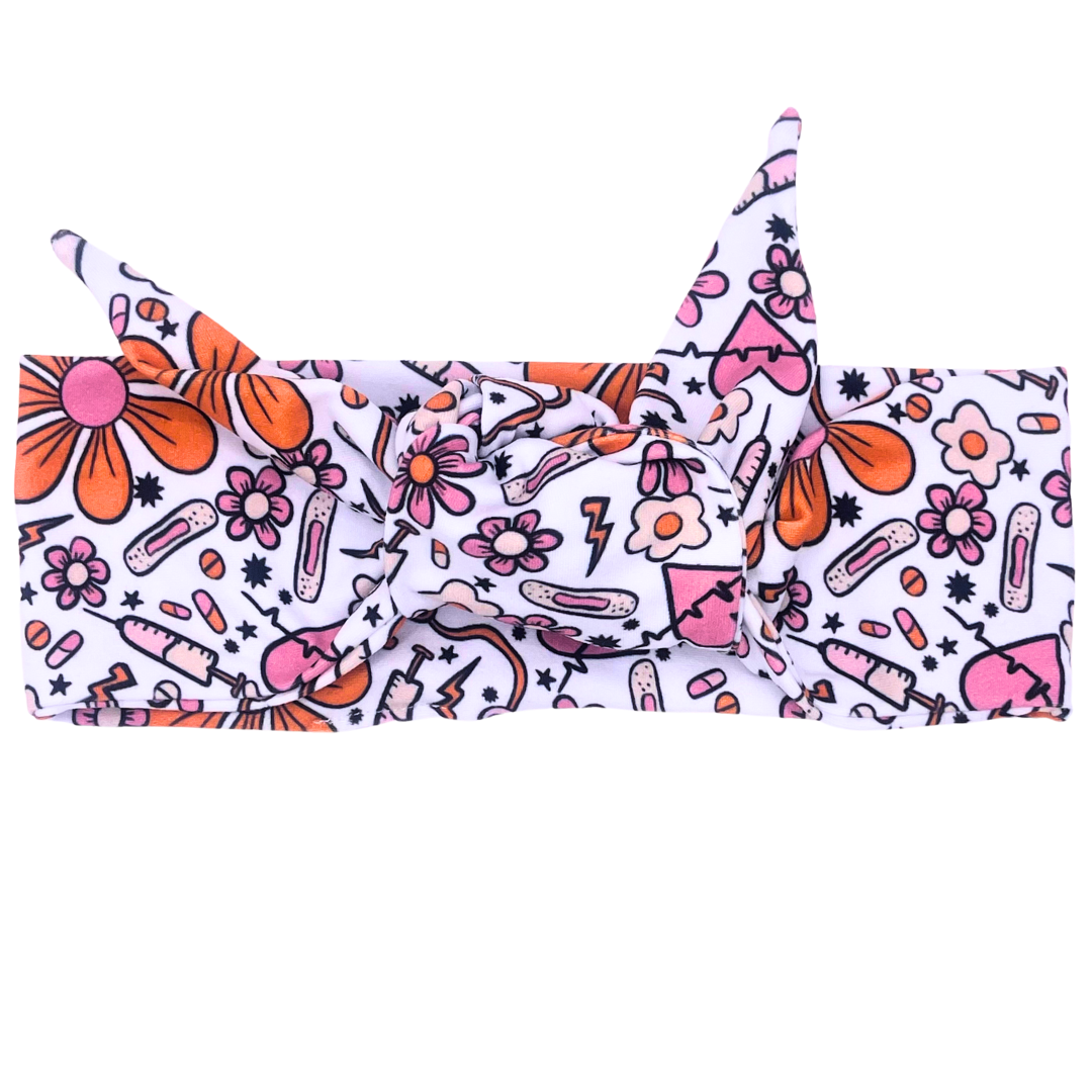 Floral Nursing Adjustable Tie Headband