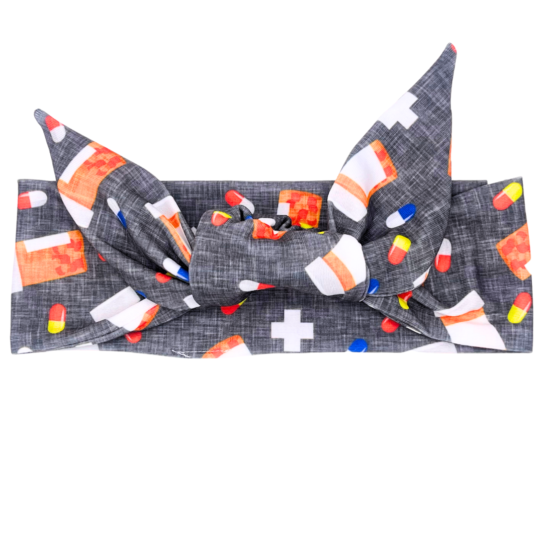 Pill Bottles - Gray Adjustable Tie Headband