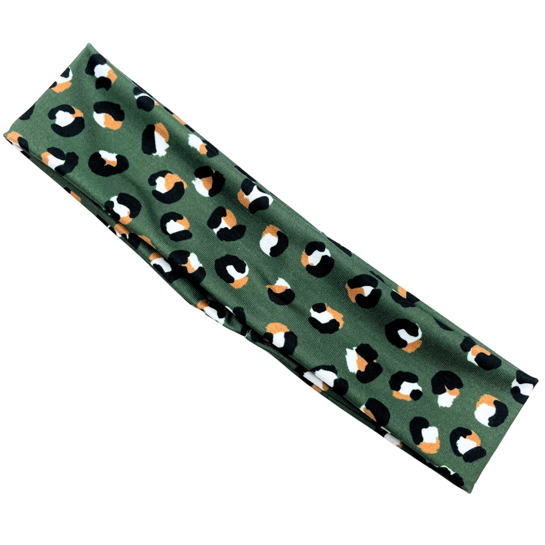 Olive Leopard Athletic Headband