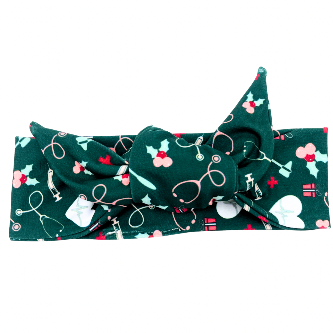 Christmas Hearts & Healthcare Adjustable Tie Headband