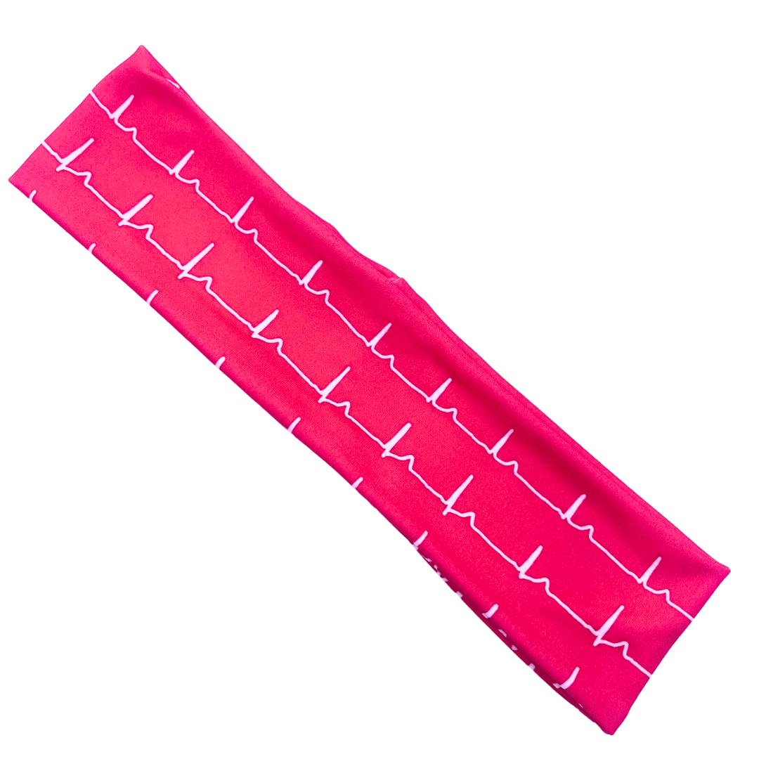 Hot Pink - White Heartbeat Athletic Headband