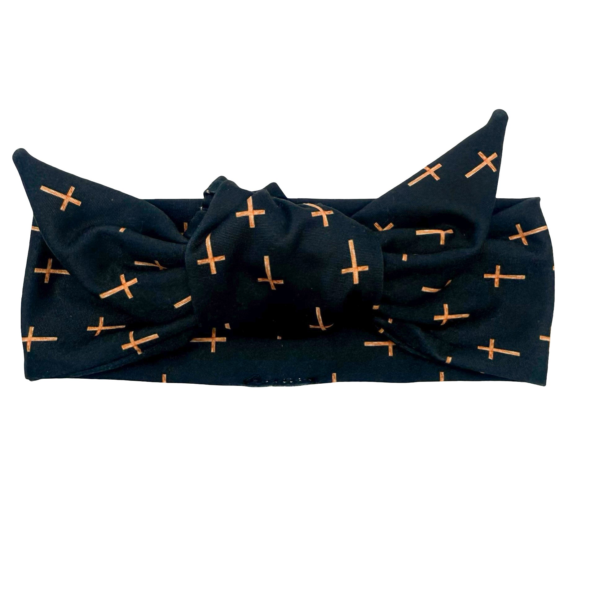 Golden Crosses - Black Adjustable Tie Headband