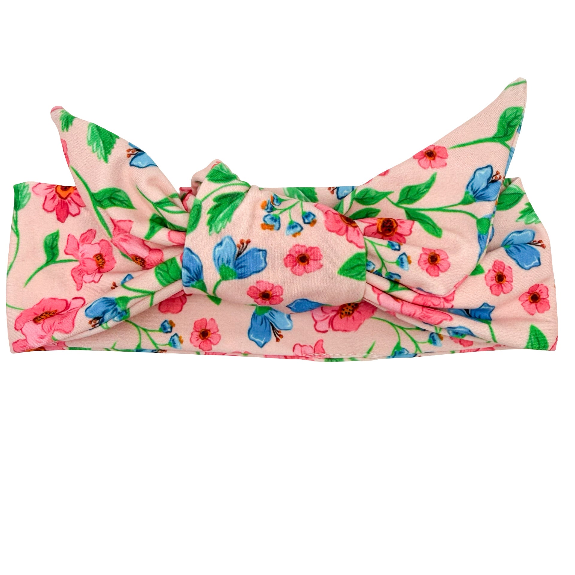 Pink Floral Adjustable Tie Headband