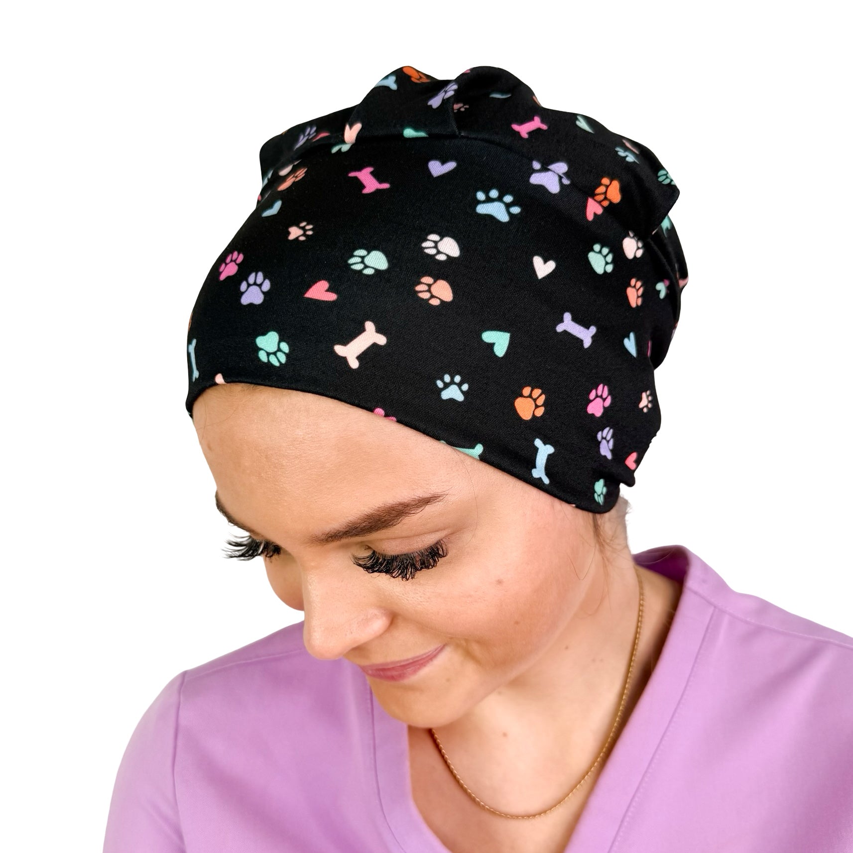 Colorful Pet Paws, Bones, & Hearts Soft Scrub Cap