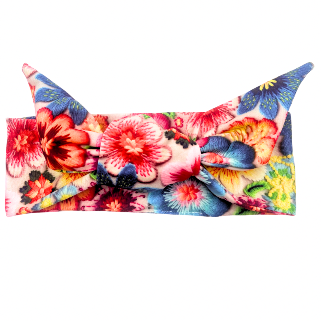 Embroidered Flower Print Adjustable Tie Headband