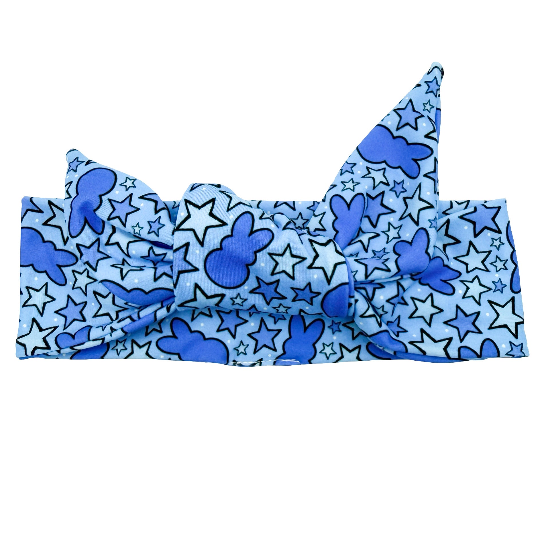 Bunnies & Stars - Blue Adjustable Tie Headband