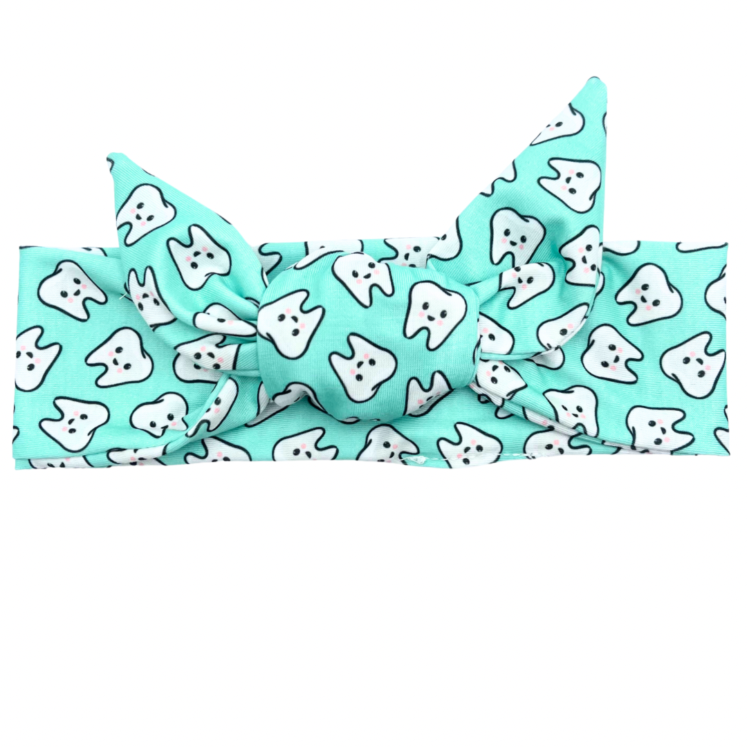 Teeth Teeth Teeth - Mint Adjustable Tie Headband