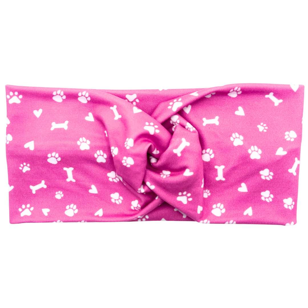 Pet Paws, Bones & Hearts - Pink Headband