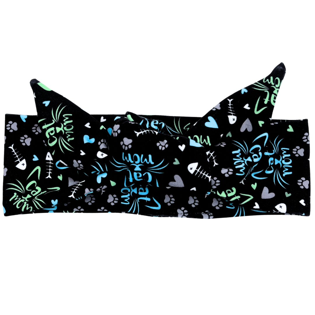 Cat Mom Paws & Hearts Adjustable Tie Headband