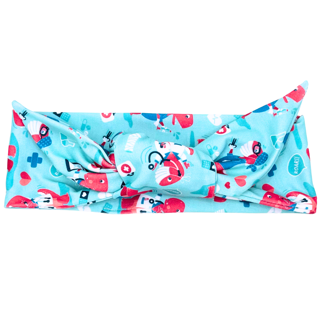 Medical Dinos - Teal Adjustable Tie Headband
