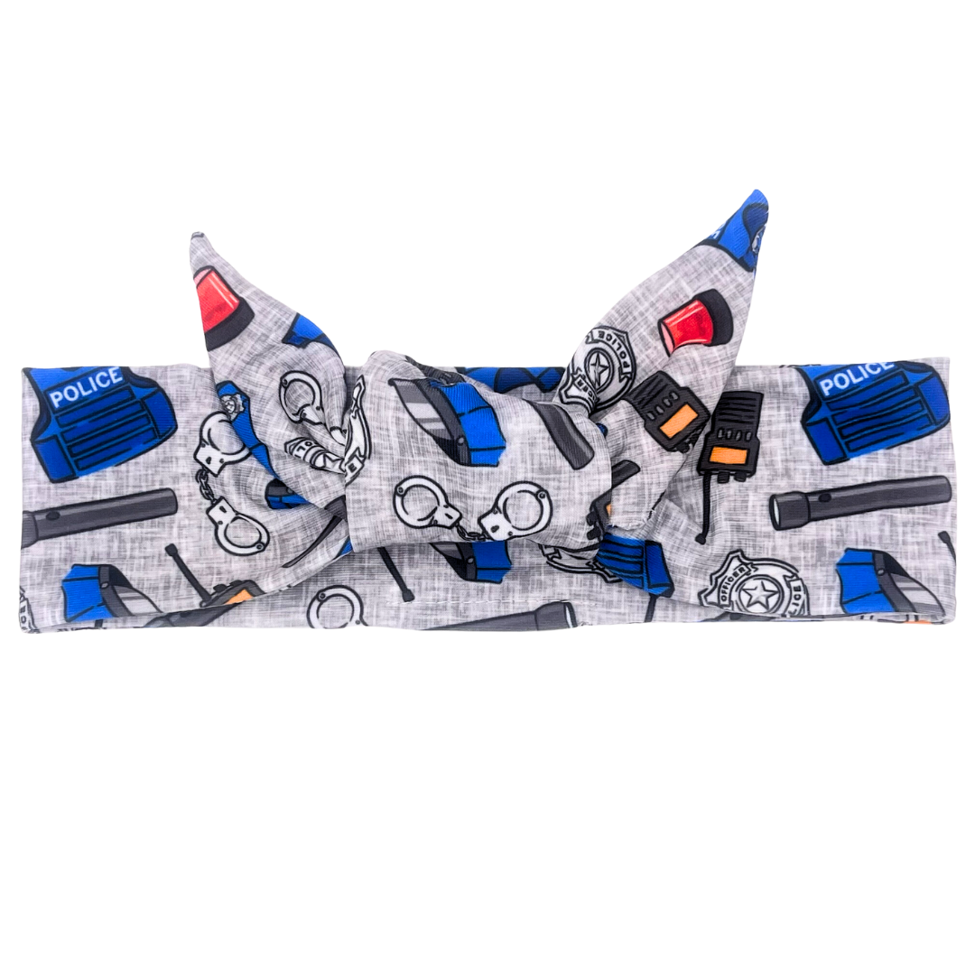 Police - Light Gray Adjustable Tie Headband