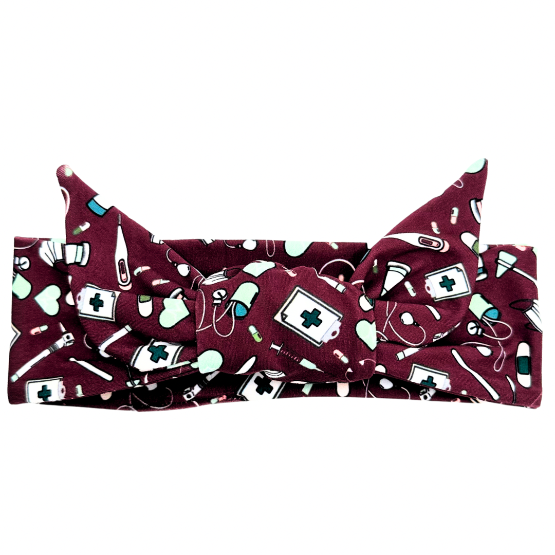 Nursing Essentials - Maroon Adjustable Tie Headband