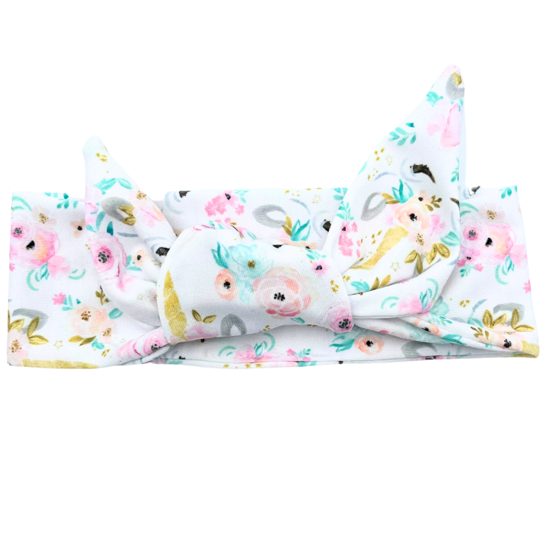 Floral Unicorn Adjustable Tie Headband