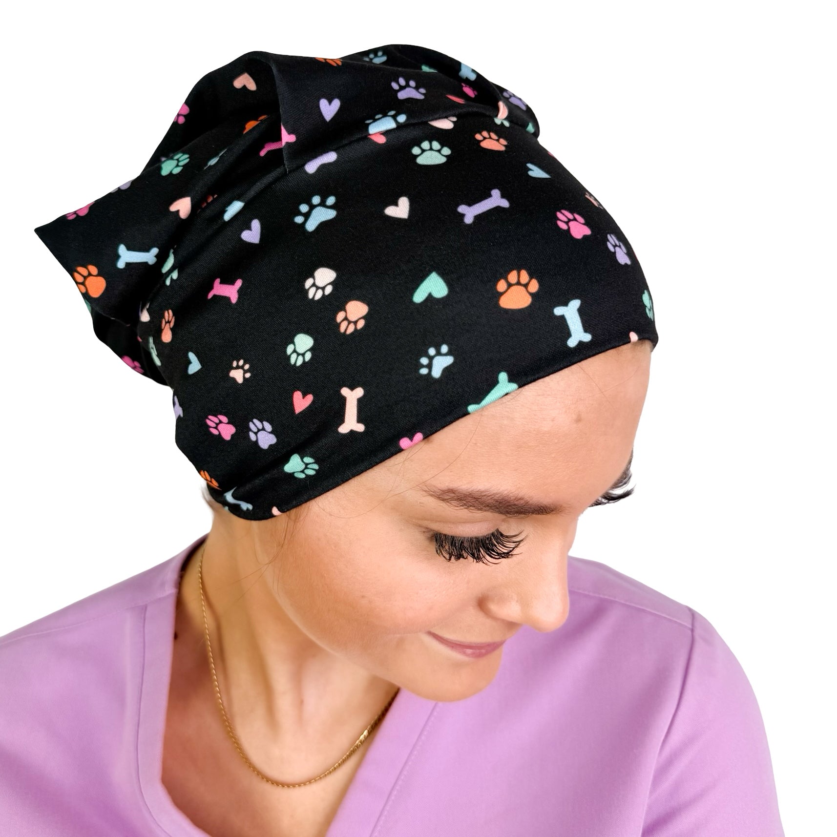 Colorful Pet Paws, Bones, & Hearts Soft Scrub Cap