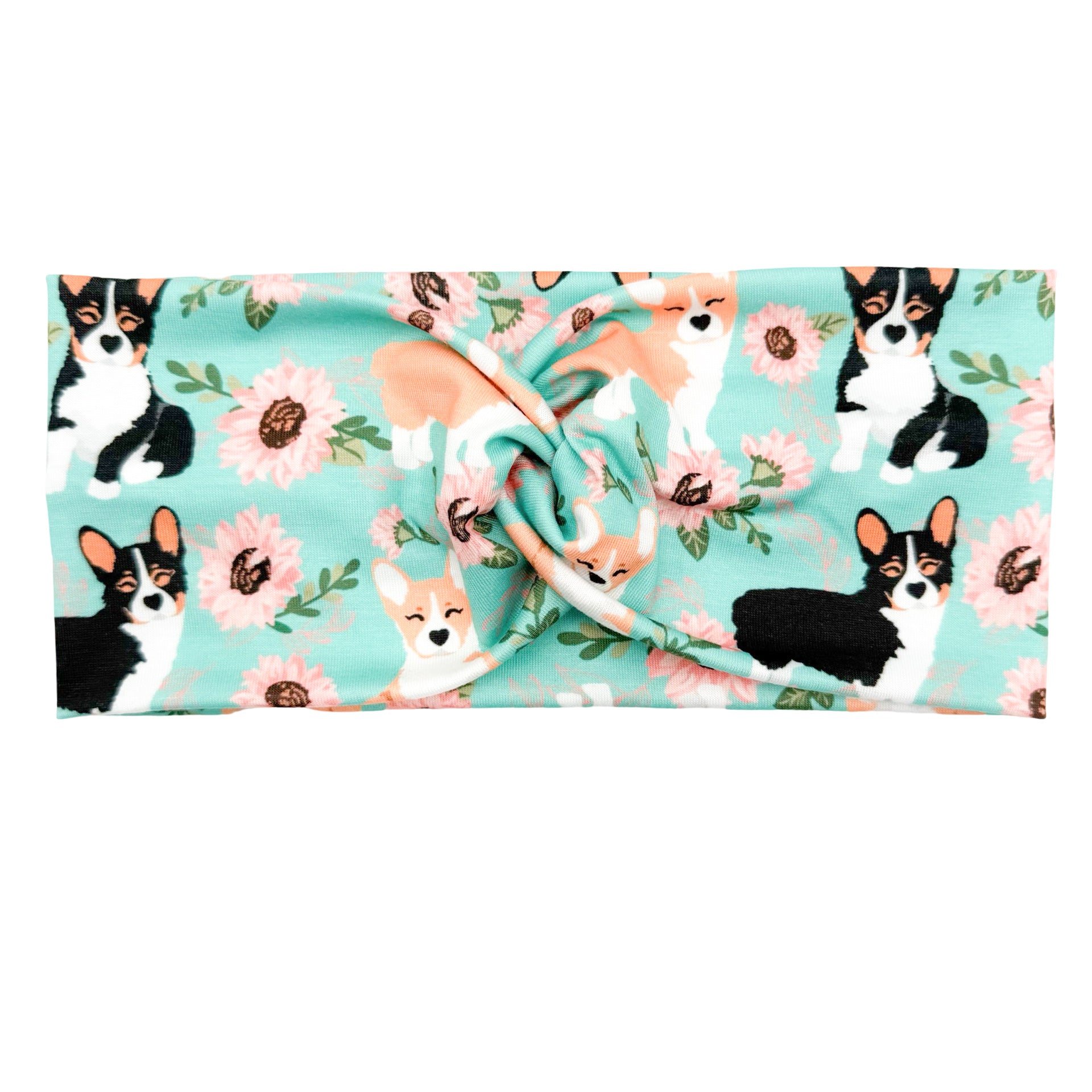 Corgis Floral - Teal Headband