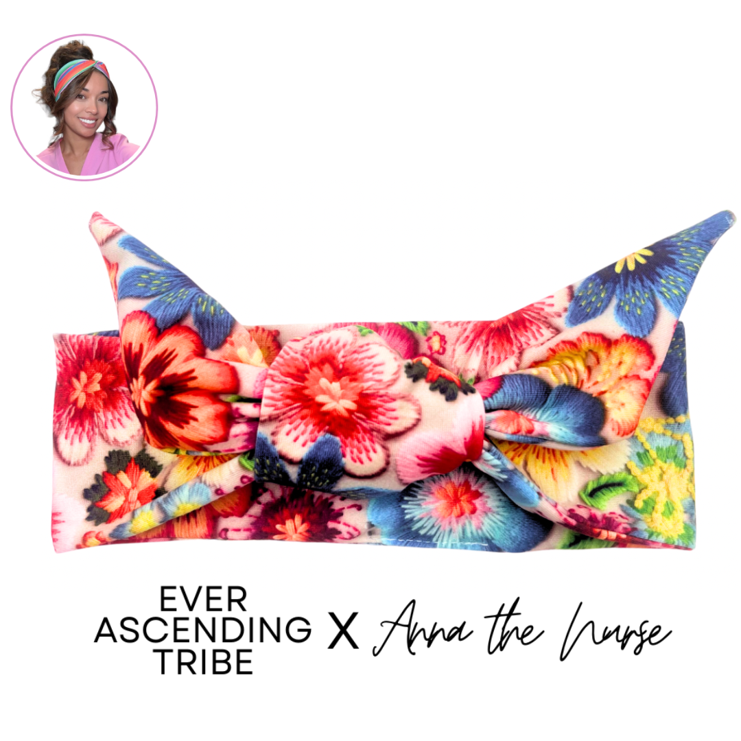 Embroidered Flower Print Adjustable Tie Headband