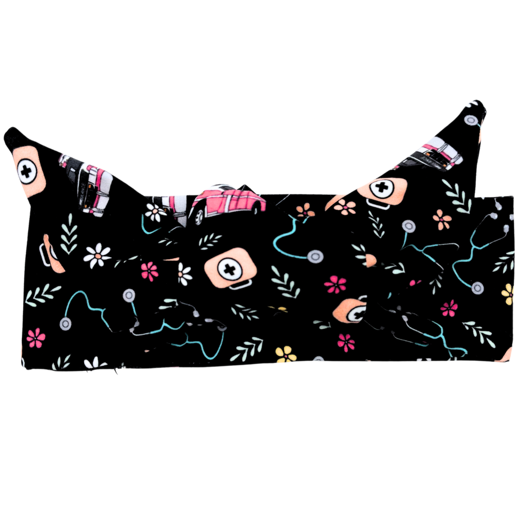 EMS Floral - Black Adjustable Tie Headband