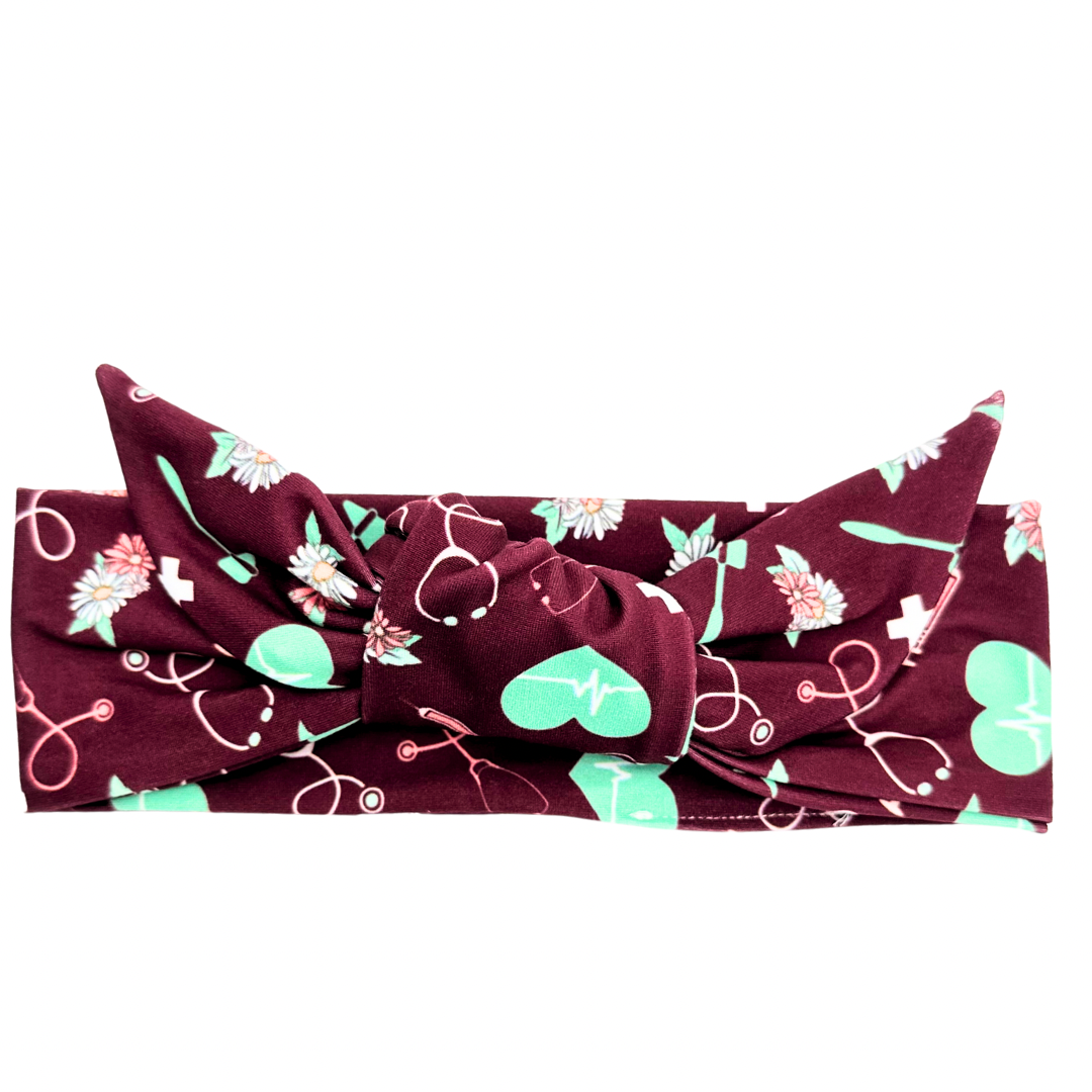 Hearts & Healthcare Maroon Adjustable Tie Headband