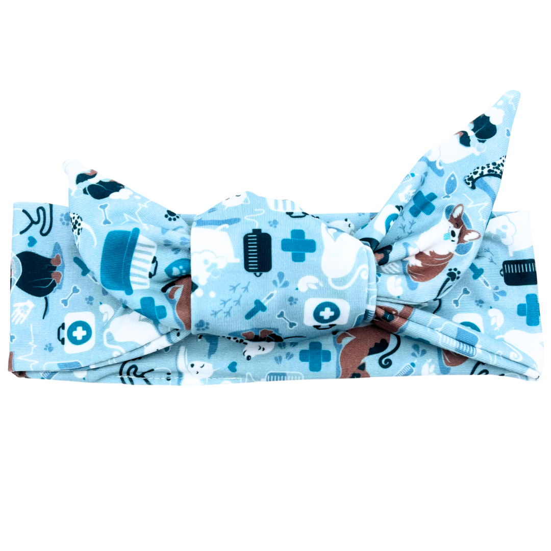 Vet Med - Sky Blue Adjustable Tie Headband