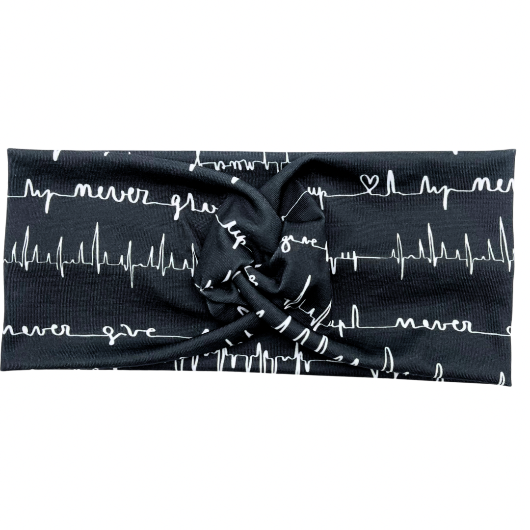 Never Give Up - Black Heartbeat Headband