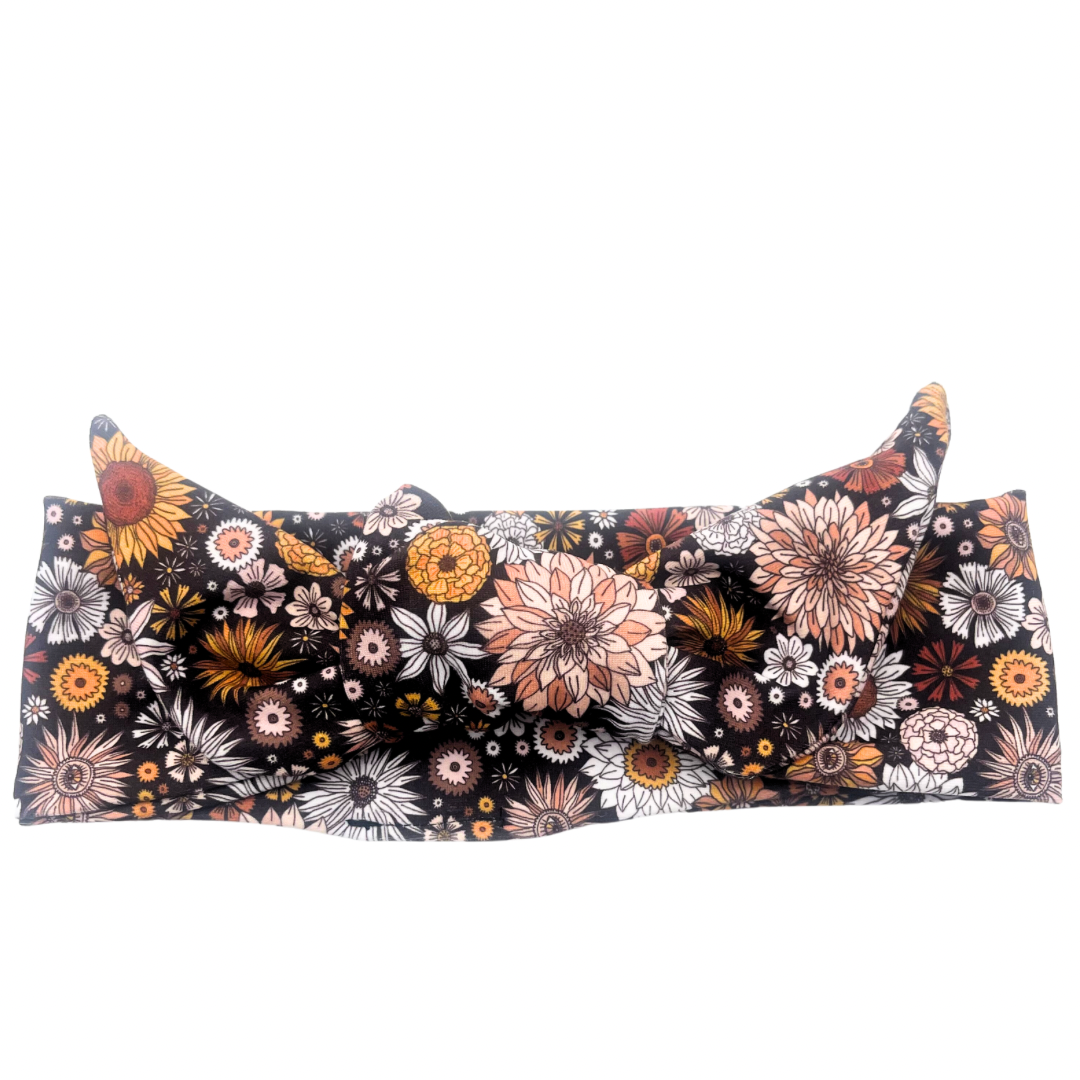 Chocolate Sunflower Adjustable Tie Headband