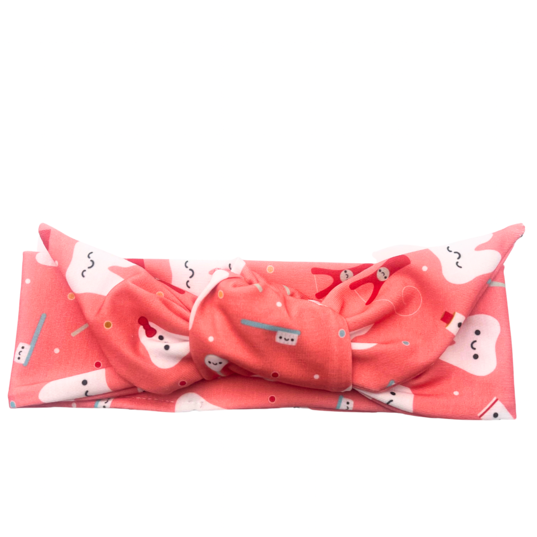 Happy Teeth - Peach Adjustable Tie Headband