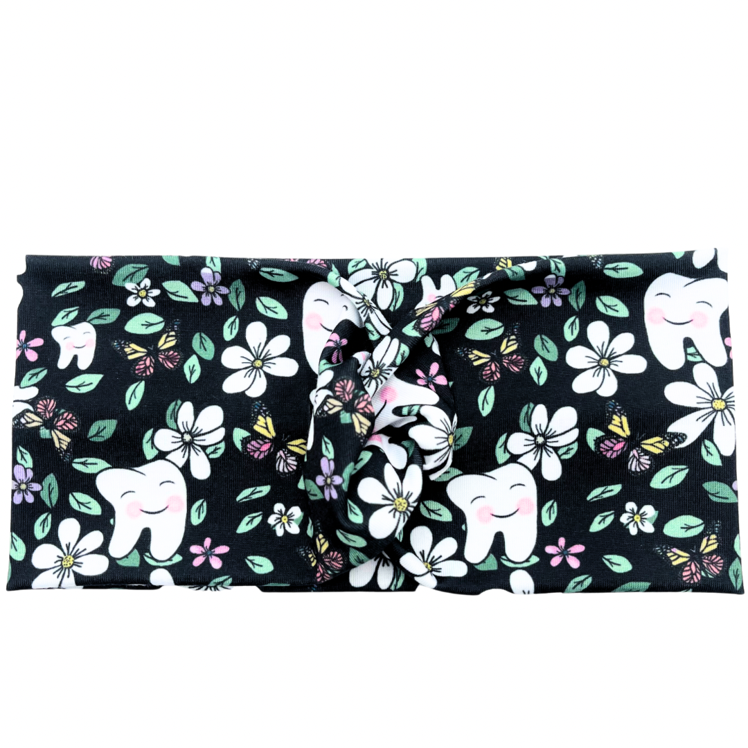 Happy Floral Teeth - Black Headband