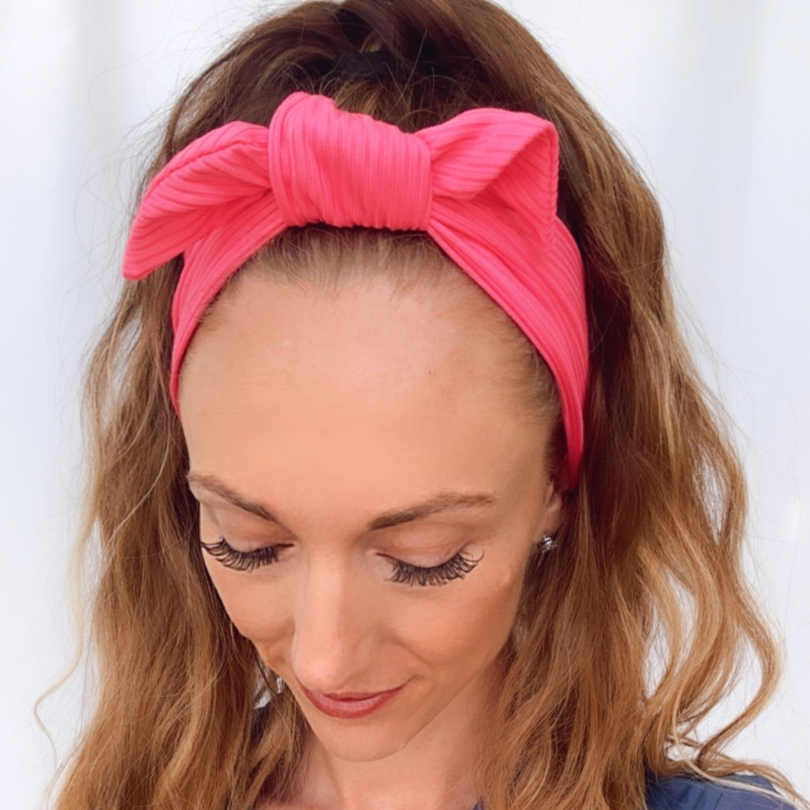 Hot Pink Ribbed Adjustable Tie Headband