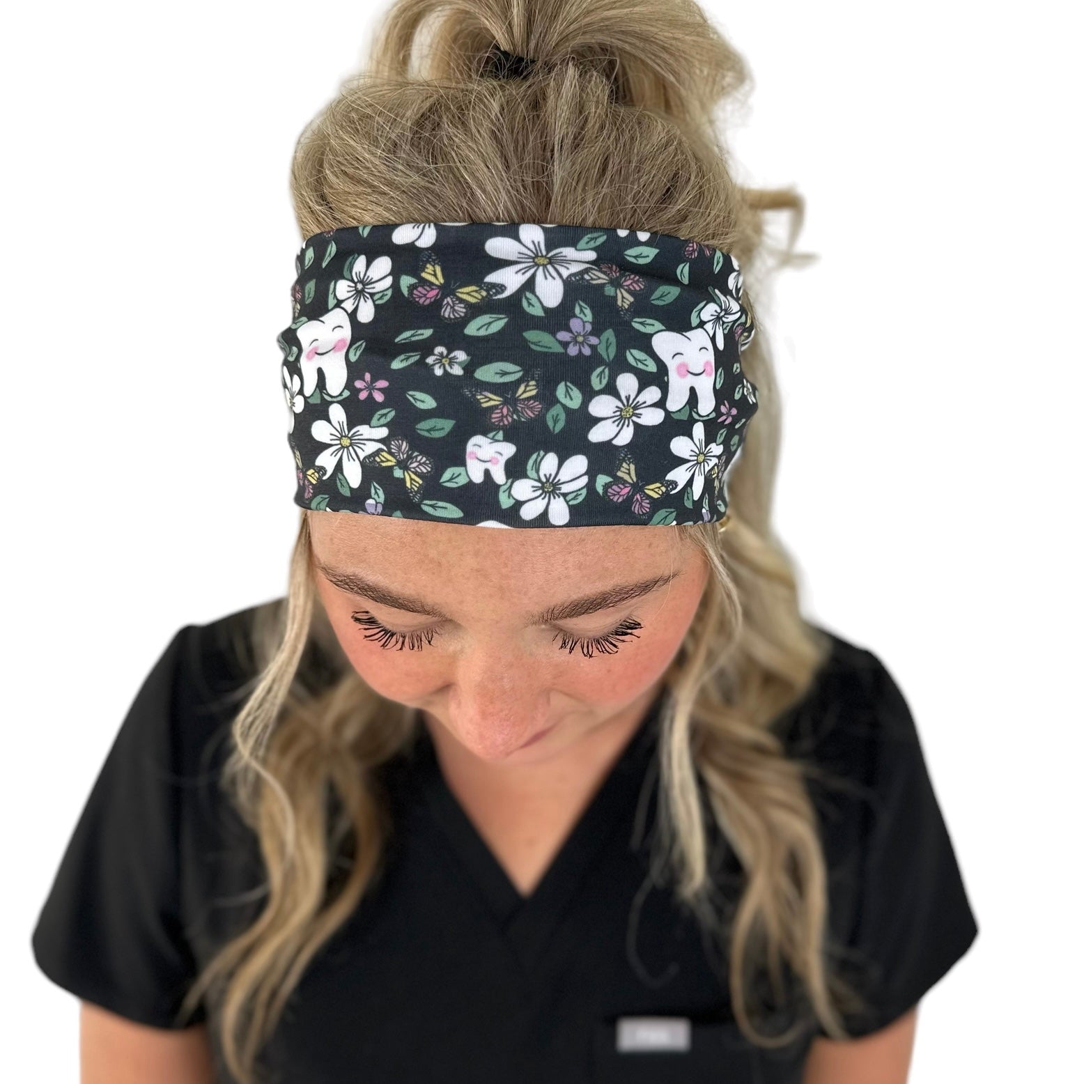 Happy Floral Teeth - Black Headband