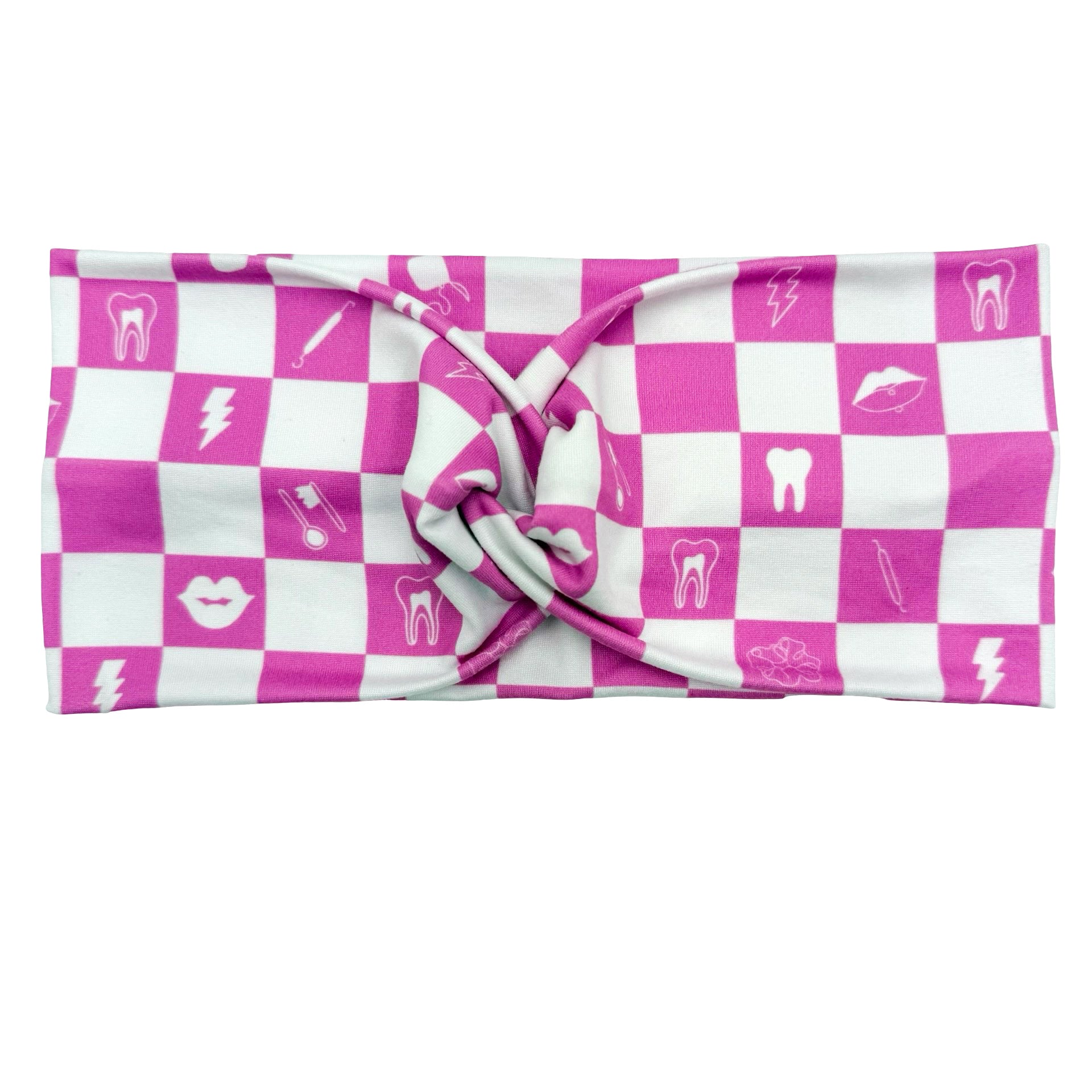 Pink Dental Checkered - Pink Headband