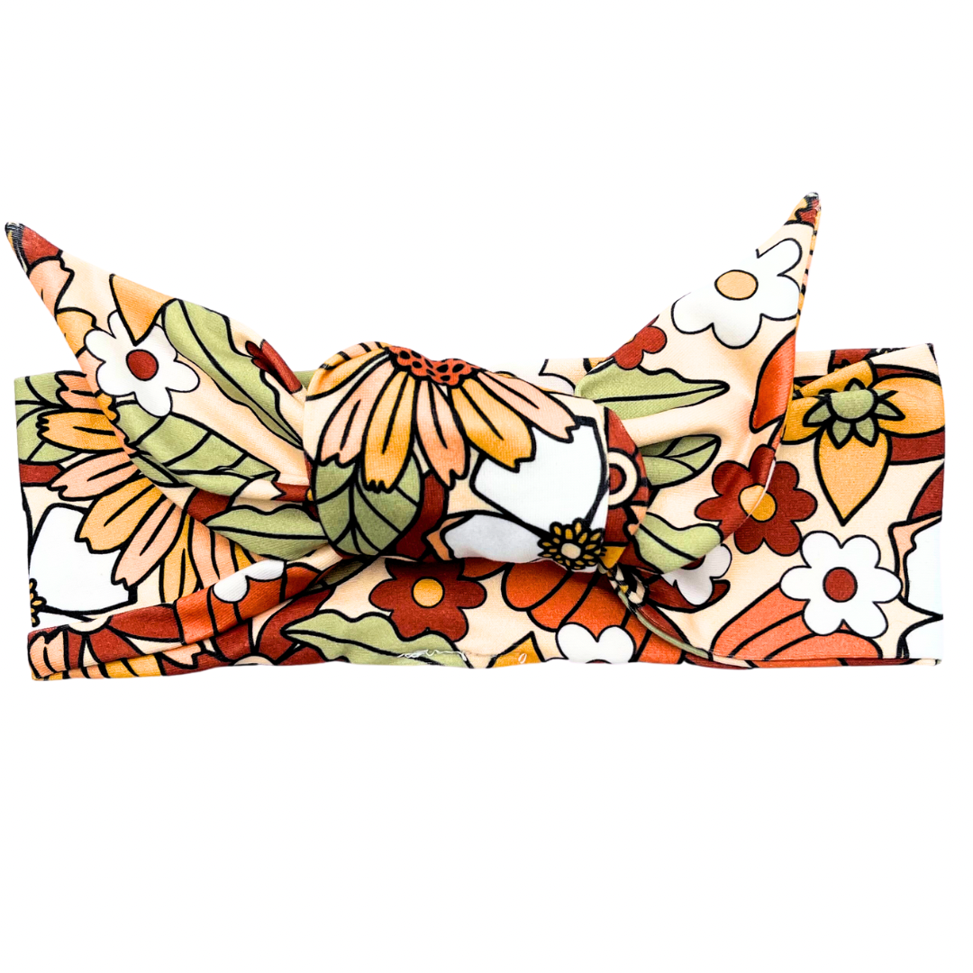 Retro Fall Floral Adjustable Tie Headband