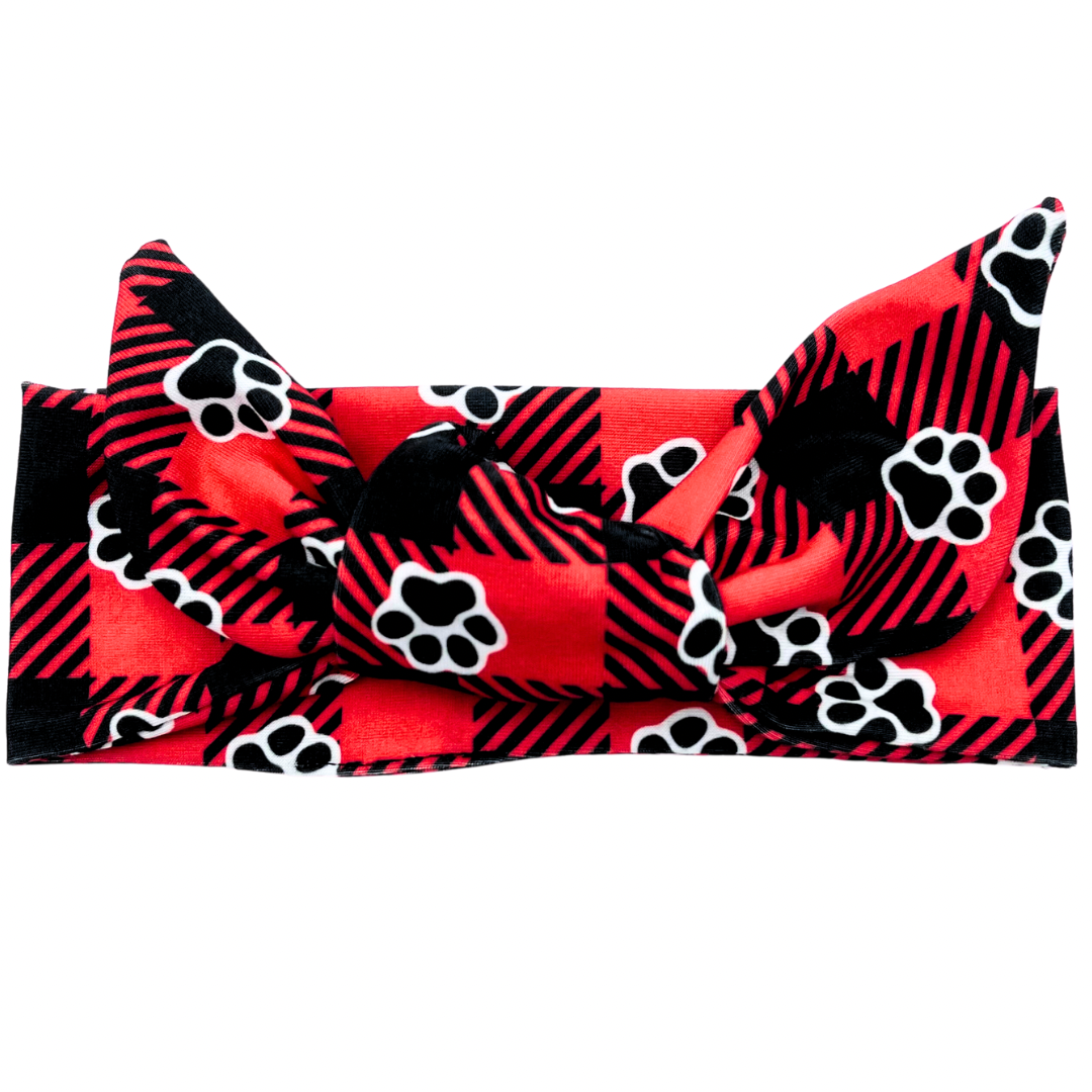 Pet Paws Black & Red Plaid Adjustable Tie Headband