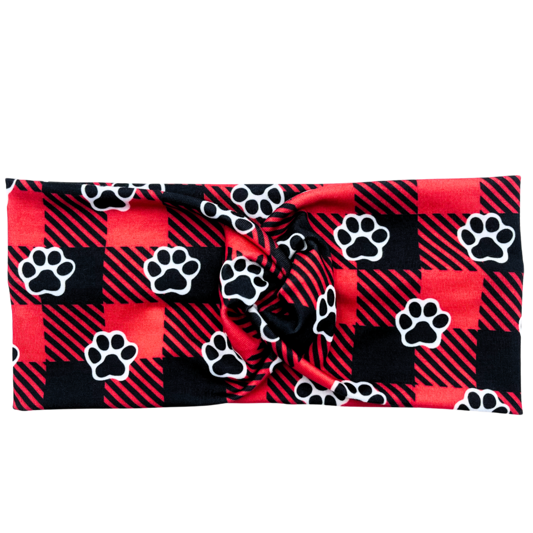Pet Paws Black & Red Plaid Headband