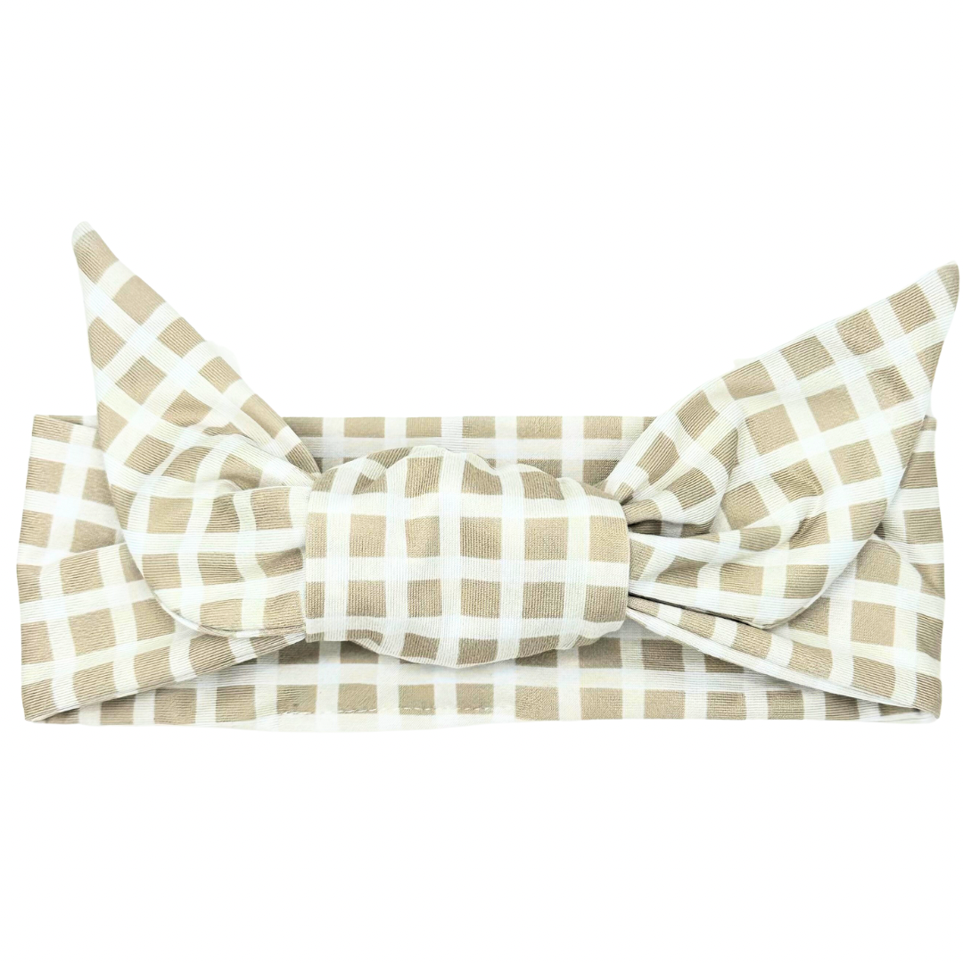 Nude Checkered Adjustable Tie Headband