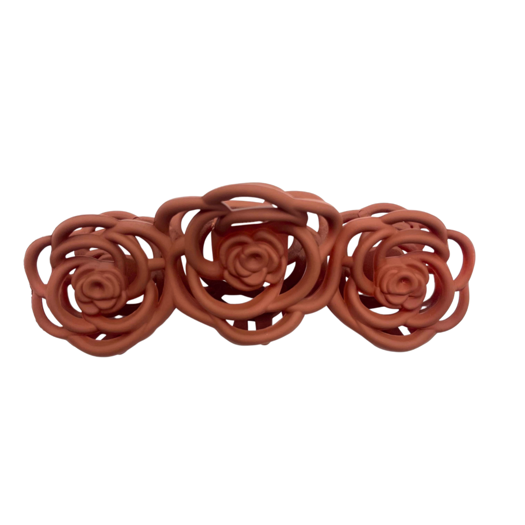 Tan Flowers - Medium Flat Hair Claw