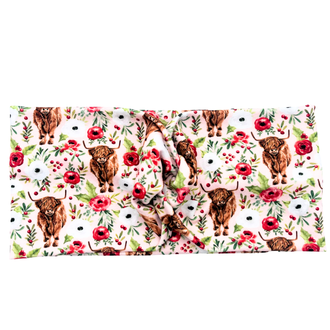 Holly Jolly Highland Cow Headband