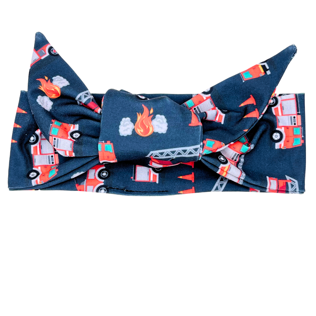 Fire Trucks - Gray Adjustable Tie Headband