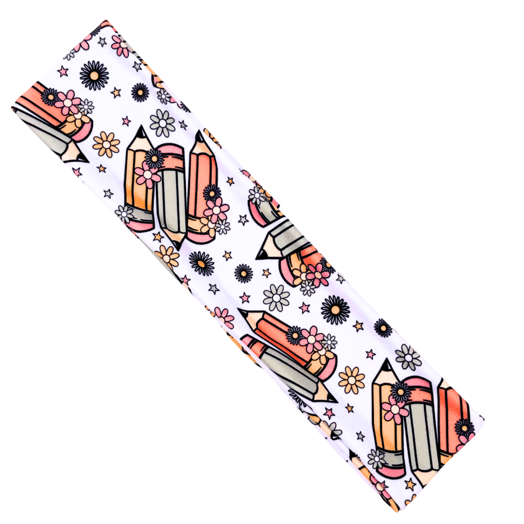 Floral Pencils Athletic Headband