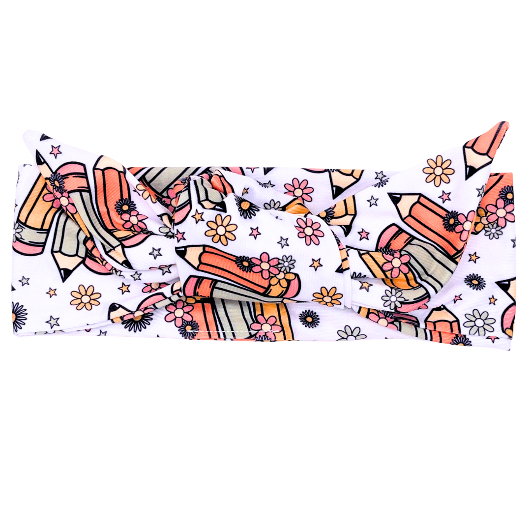 Floral Pencils Adjustable Tie Headband