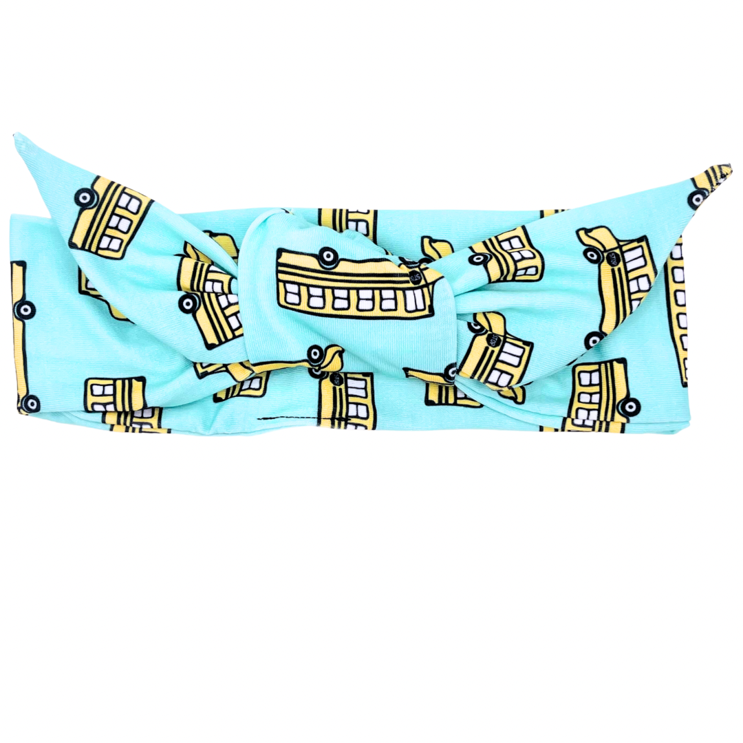 School Bus - Teal Adjustable Tie Headband