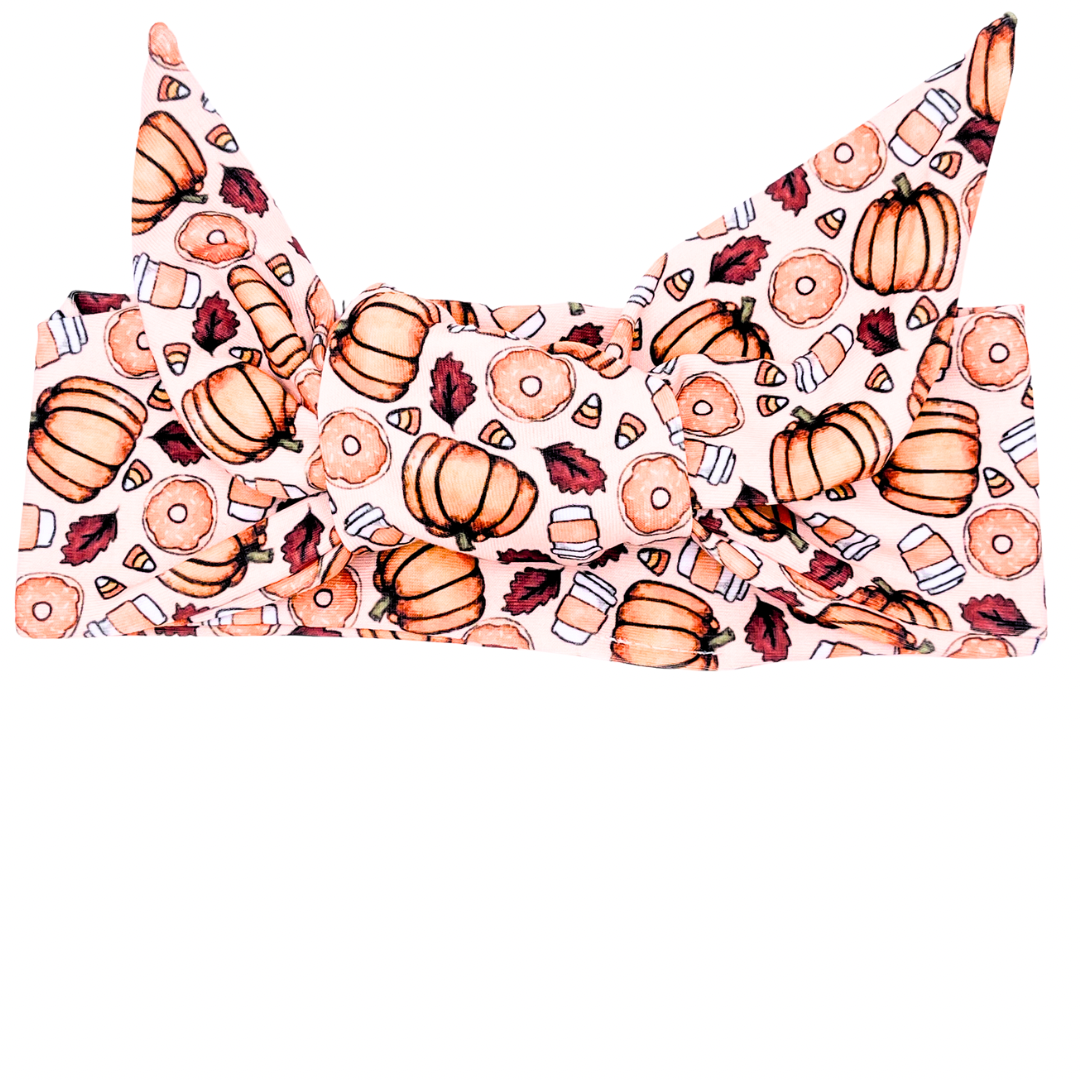 Pumpkins, Donuts & Coffee Adjustable Tie Headband