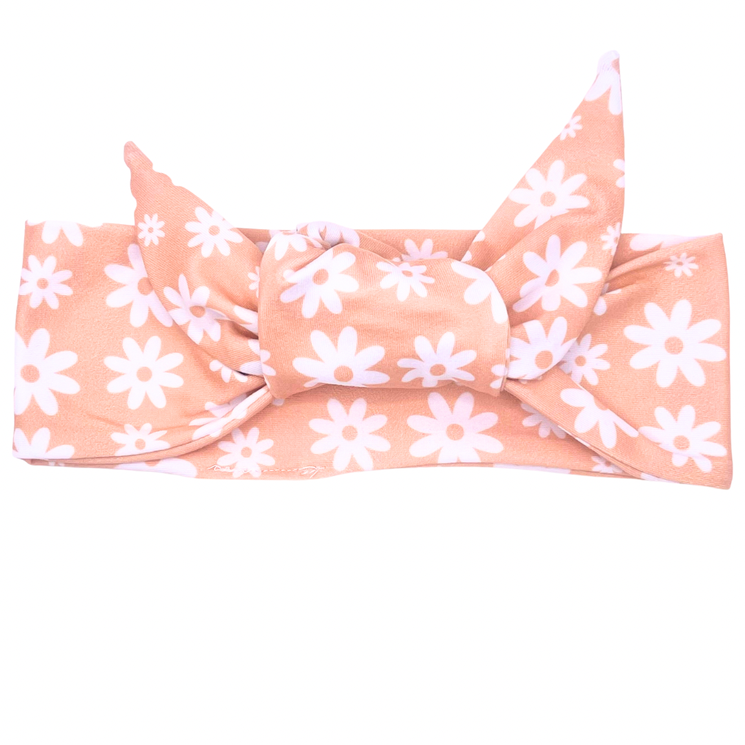 Daisies - Tan Adjustable Tie Headband