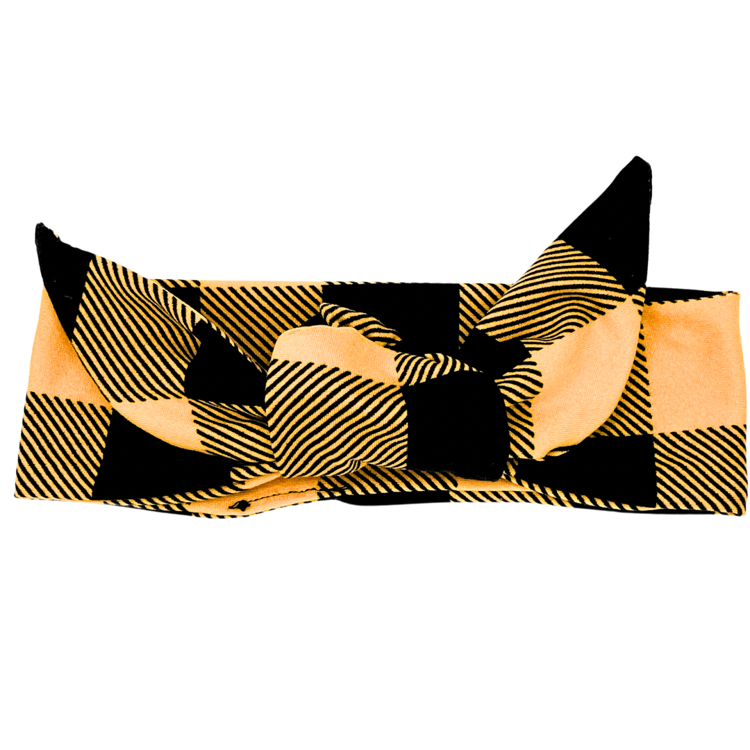 Yellow and Black Plaid Adjustable Tie Headband
