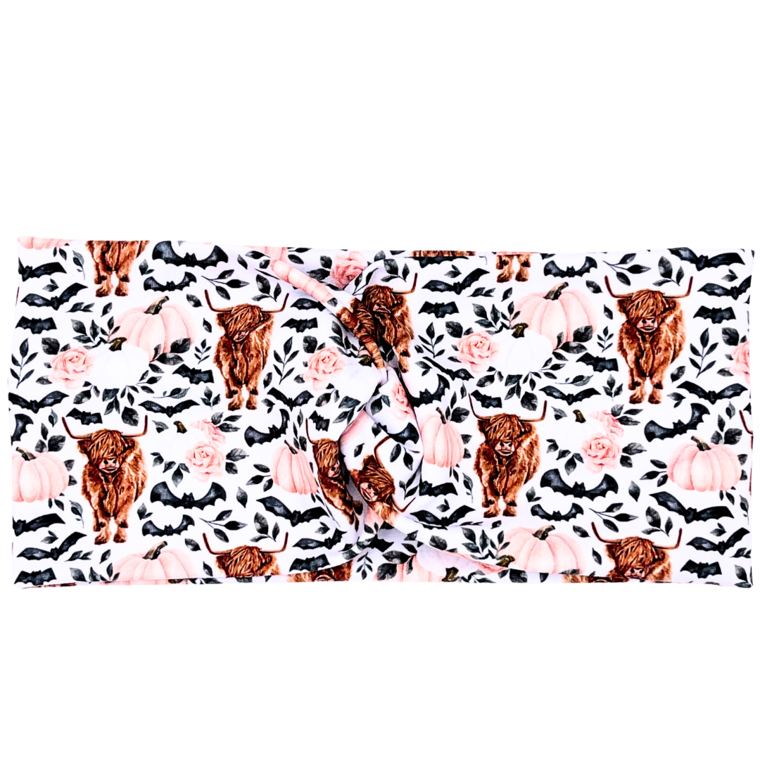 Highland Cow Pumpkins & Bats Headband